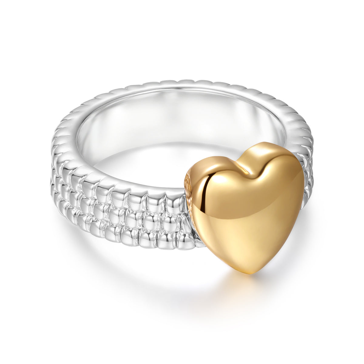 Heart Medallion Textured Triple Row Ring