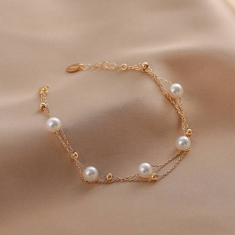 Layered Freshwater Pearl Bracelet 14K Yellow Gold Gold Filled on Brass